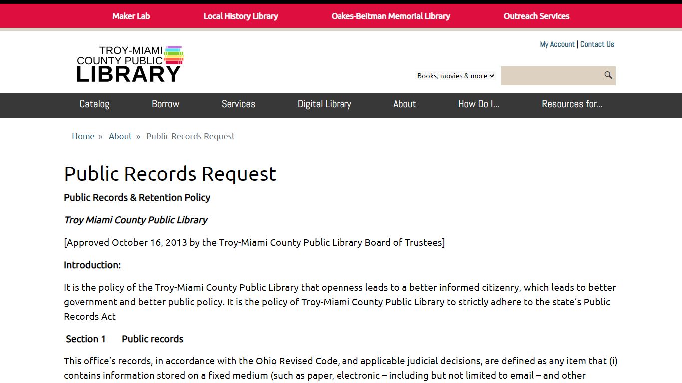 Public Records Request | Troy-Miami County Public Library